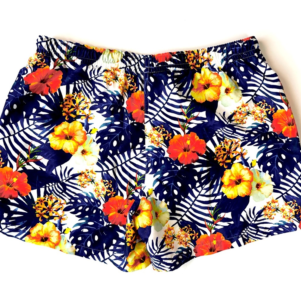 SOLOiO Weekend Tropical Floral Swim Trunks 4” Beach Board Shorts Spain Size LG - Picture 2 of 13